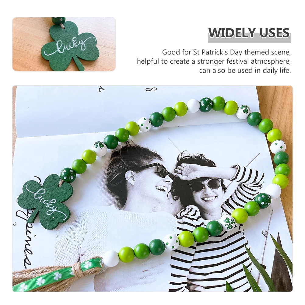 

Shamrock Beads Wood Pendant Decorative St Patrick'S Day Bead Decor Hemp Rope Hanging Decoration Tassels St Patrick Day