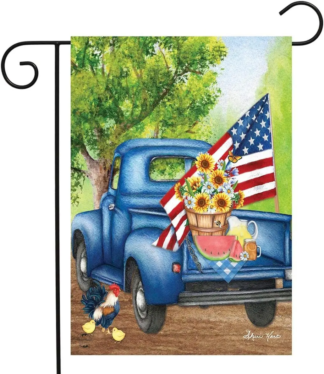 Old Days Summer Garden Flag Pickup Truck Patriotic 18