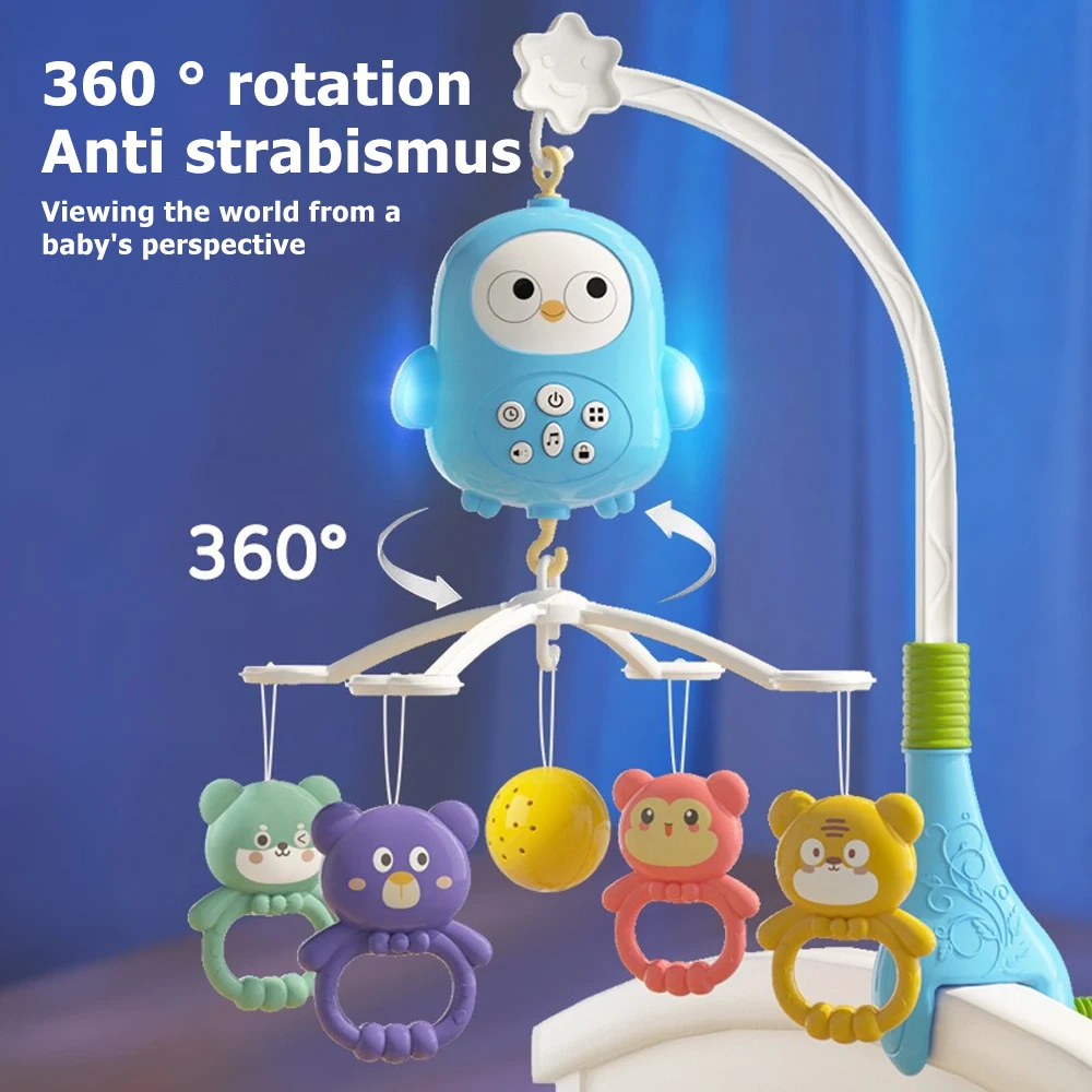 سرير أطفال متنقل مع جهاز عرض، ضوء ليلي، جهاز تحكم عن بعد، دوران تلقائي، موسيقى وتهويدات لحديثي الولادة، نوم مهدئ للرضع