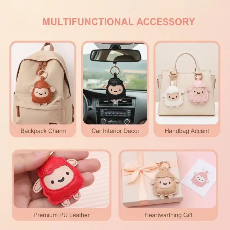 【!】Niedlicher PU-Schaf-Schlüsselanhänger, Cartoon-Lamm-Schlüsselring, Kawaii-Tier-Taschenanhänger, Anhänger für Rucksack, Handtasche, Deko, Geschenk – Detail 8