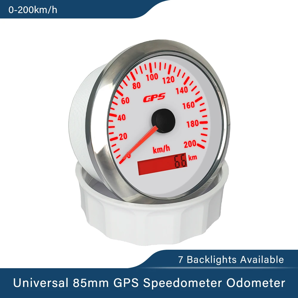 

Car Boat Universal 85mm GPS Speedometer 0-30MPH 0-60MPH 0-80MPH 0-120MPH 0-160 MPH 0-200MPH with GPS Antenna 7 Colors Backlight