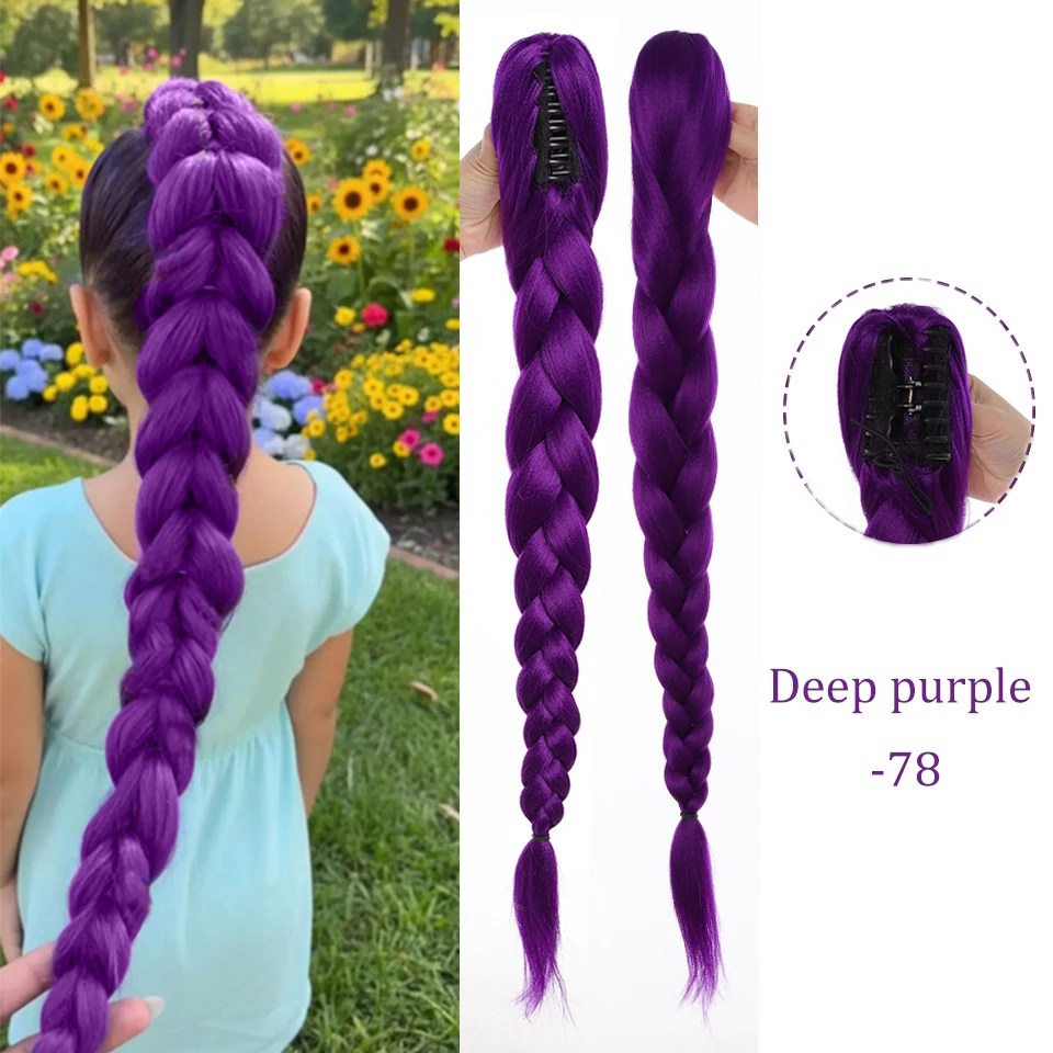 28 inch synthetisch haar lang gevlochten paars haar paardenstaart extensions rumi kapsel klauw clip haar pruik voor kinderen voor kerstfeest