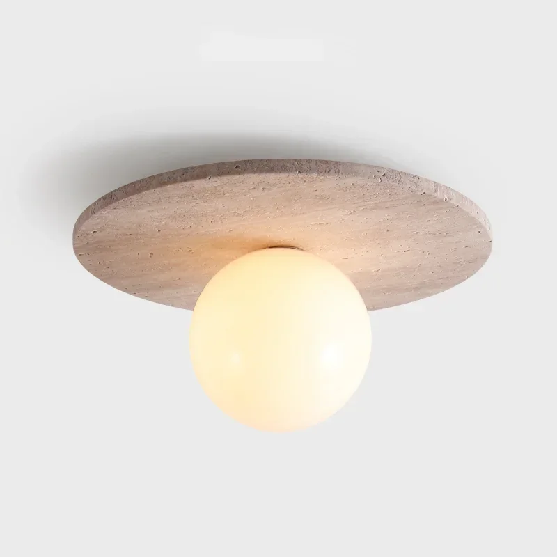 

Retro Round Shape Natural Stone Art Decoration Wall Lamp Ceiling Light Decor Led Sconce Cream Nordic Home-appliance Chandeliers