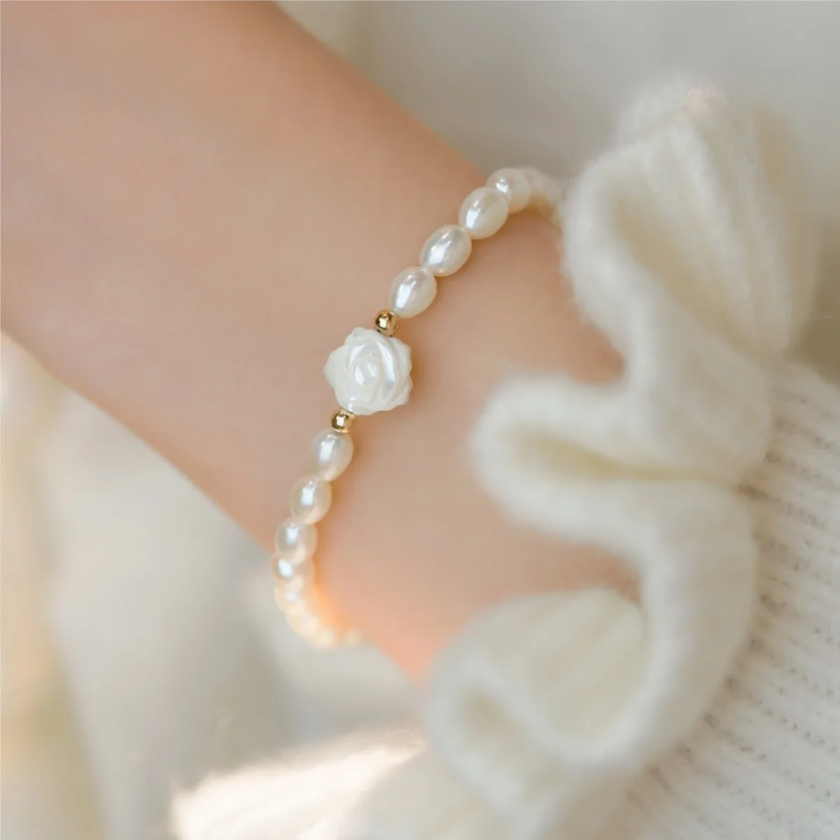 100% natürliche Süßwasser perle süße Rose Blume 14 Karat Gold gefüllt Damen Perlen Armband Schmuck für Frauen Geschenke billig – Detail 3