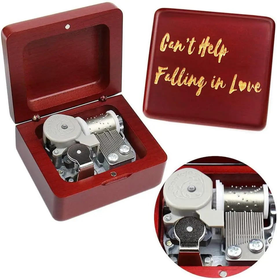 

SOFTALK Can't Help Falling in Love Solid Wood Wine Red Theme Music Box Birthday, Christmas, Valentine's Day Gifts