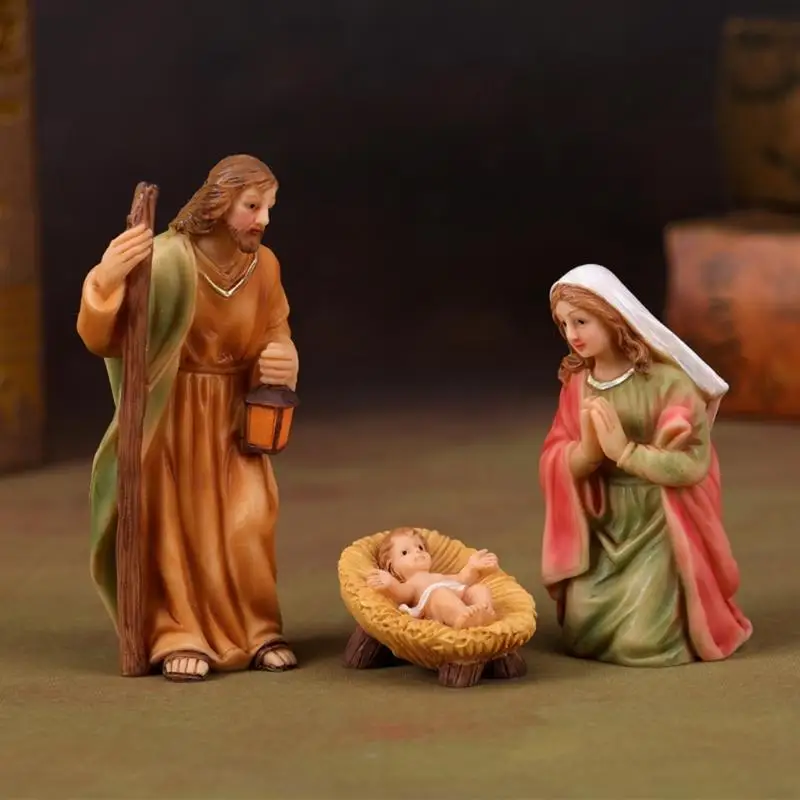 

E8BD Christmas Nativity Figurines Holy Family Figure with Donkey Nativity Figure,Table Ornament Religious Christmas Decors