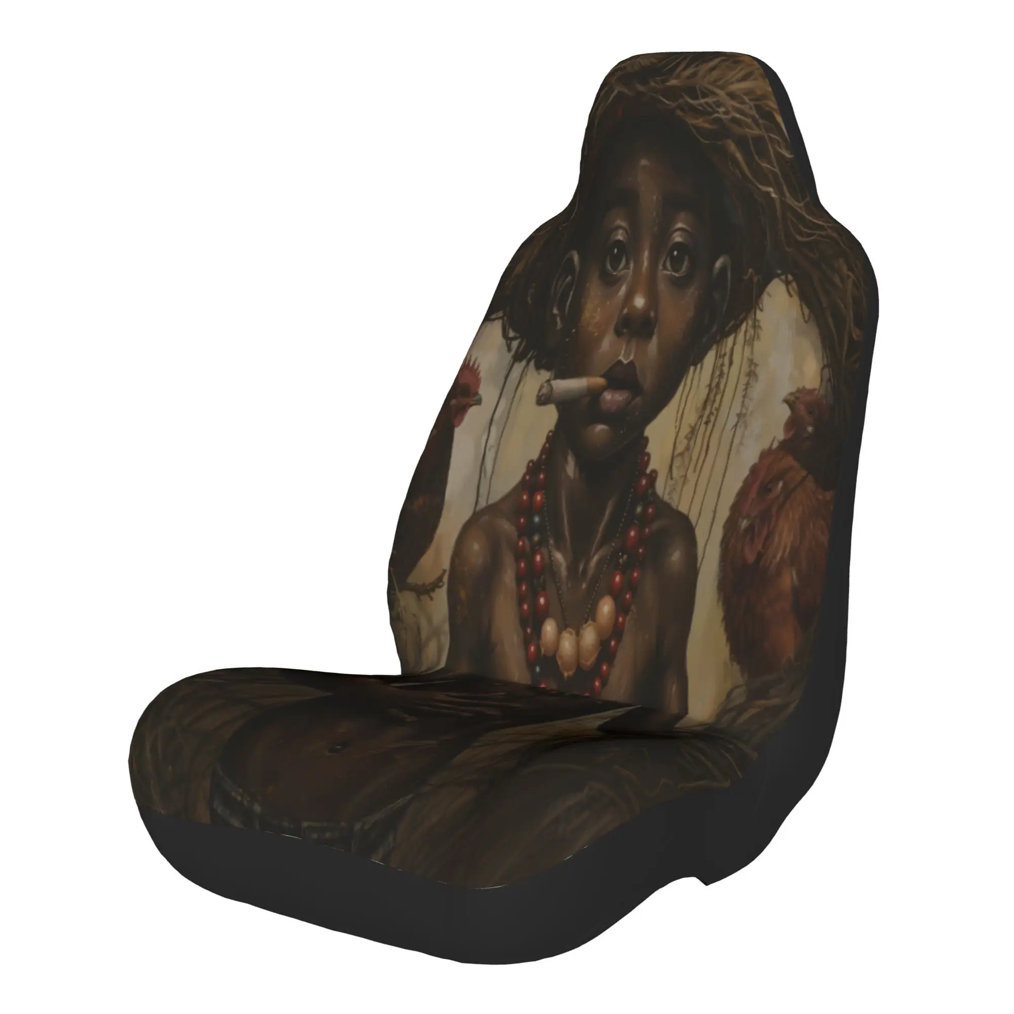 2pcs A Young Boy With A Straw Hat, Beaded Necklace, And Chickens In A Rustic, Earthy SettingCar Seat Covers, Suitable For All Ve