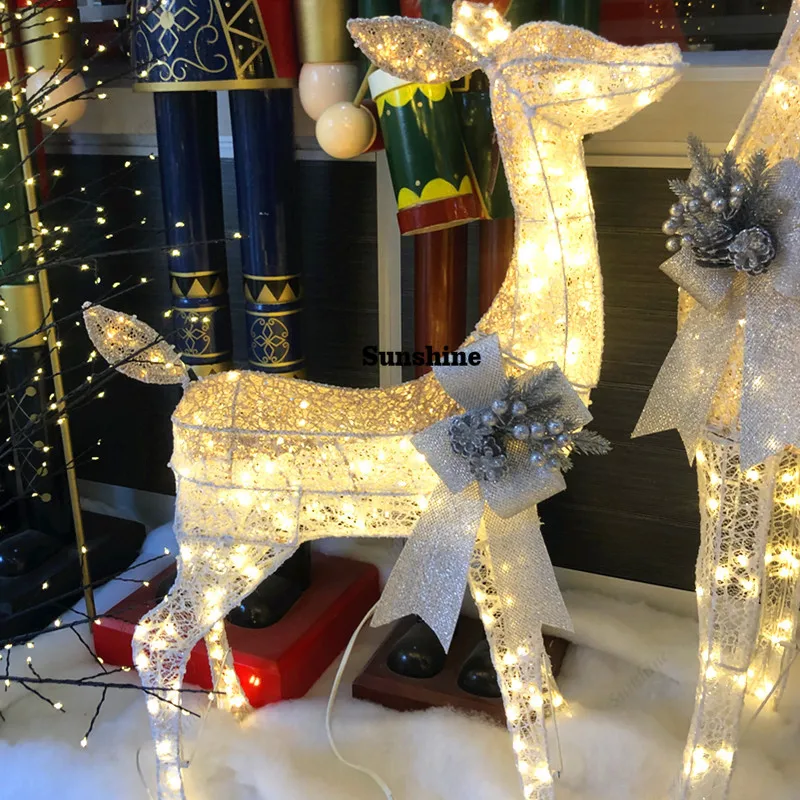 Christmas Deer Christmas Glowing Cute Hotel Shopping Mall View Window Mother Son Deer Ornament Outdoor Set Props Decorations
