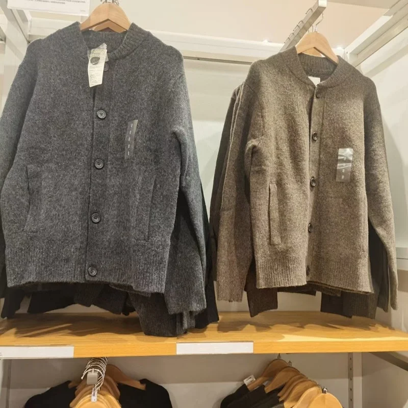 

Loose Fit Long Sve Knitted Open Cardigan Men's Faion Urban Sle Color round Ne Casual Outerwear for Try on