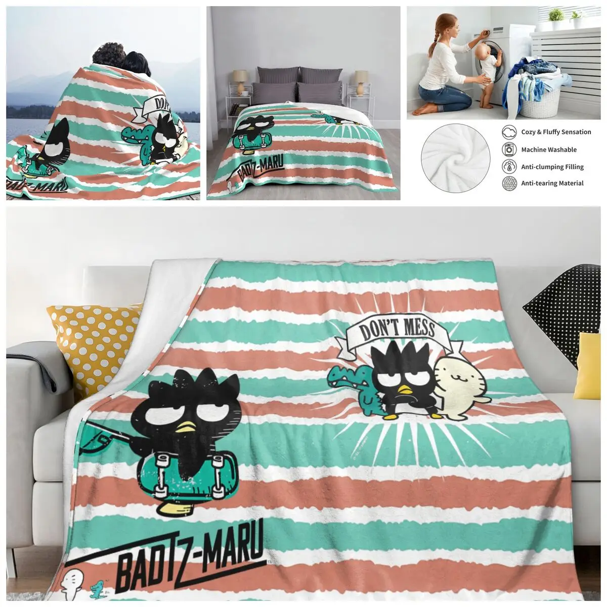 Sanrio Blanket Badtz Maru Flannel Autumn/Winter Breathable Thin Throw Blankets For home Rug Piece