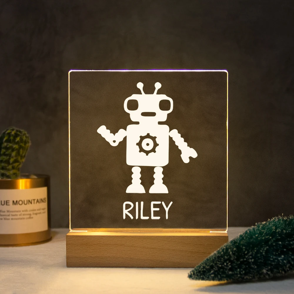 

Personalized Robot Nightlight USB Customized Name 3D Lamp Christmas Decoration Bedroom Toys For Baby Birthday Gift