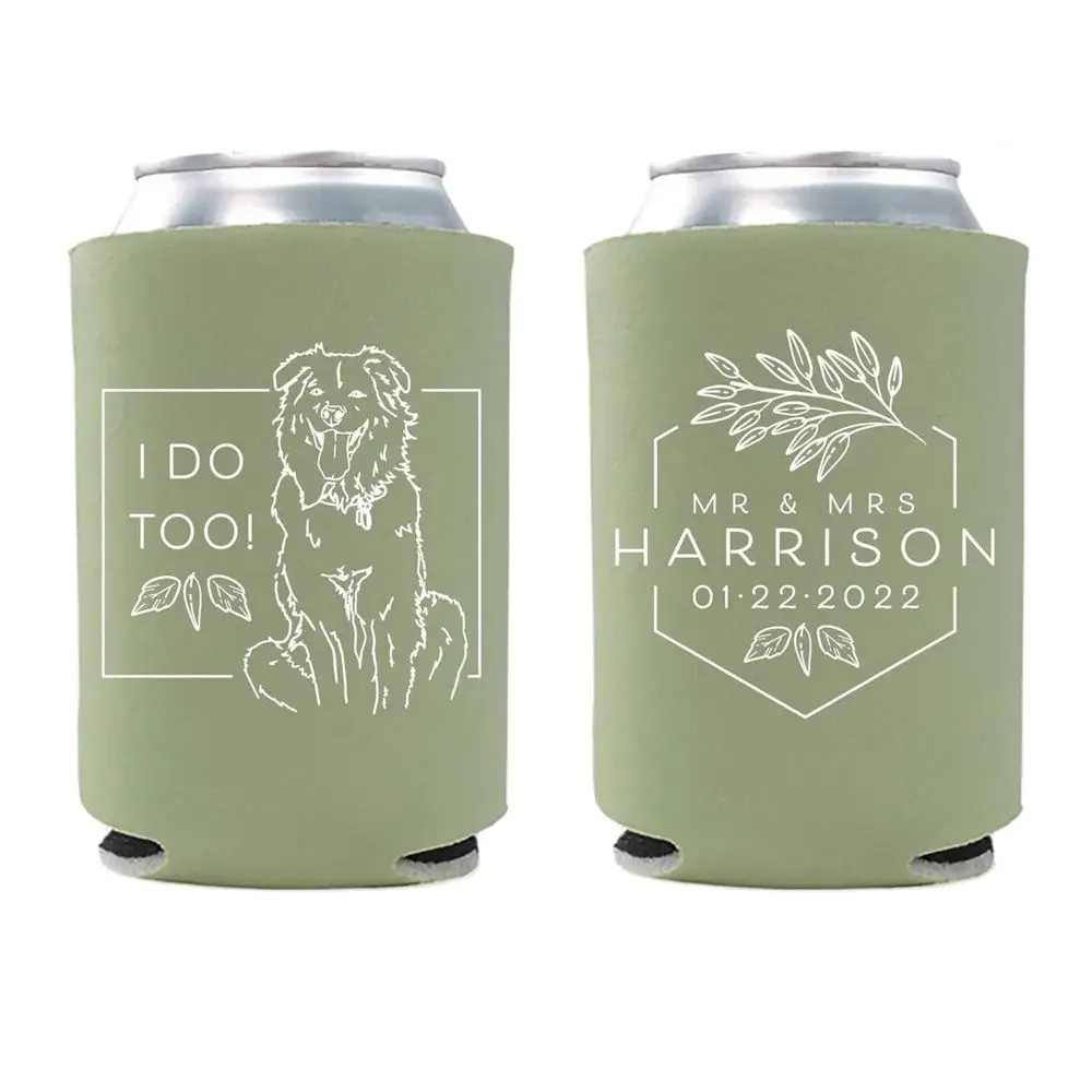 

Wedding Can Cooler #188R - Custom Pet Illustration - Mr and Mrs - Wedding Favors, Beverage Holder, Wedding Favor, Can Holder, Ca