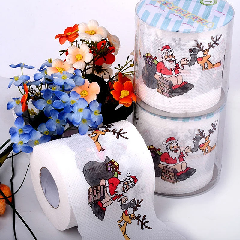 Rollo de papel higiénico con estampado navideño para el hogar, serie de patrones navideños, bonito, novedad