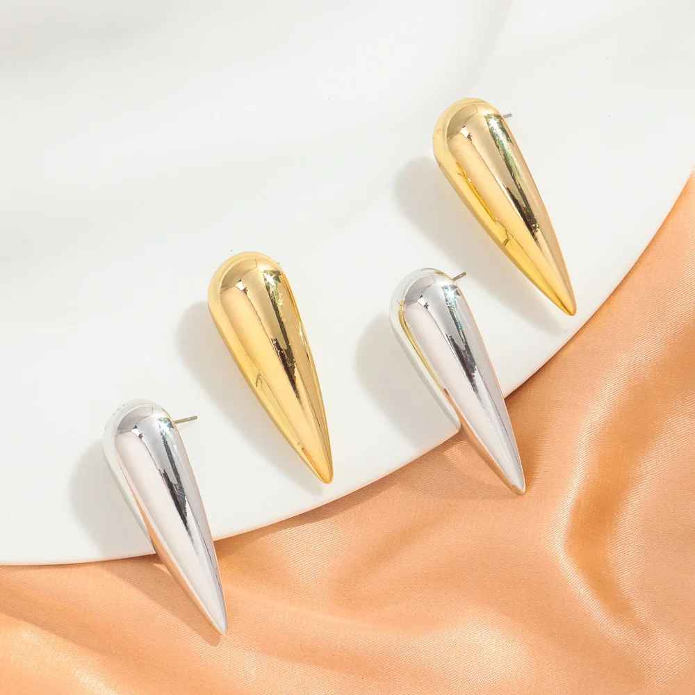 Fashion Acrylic Gold and Silver Color Cone Stud Earrings for Women Geometric Simple Design Earring 2024 Jewelry