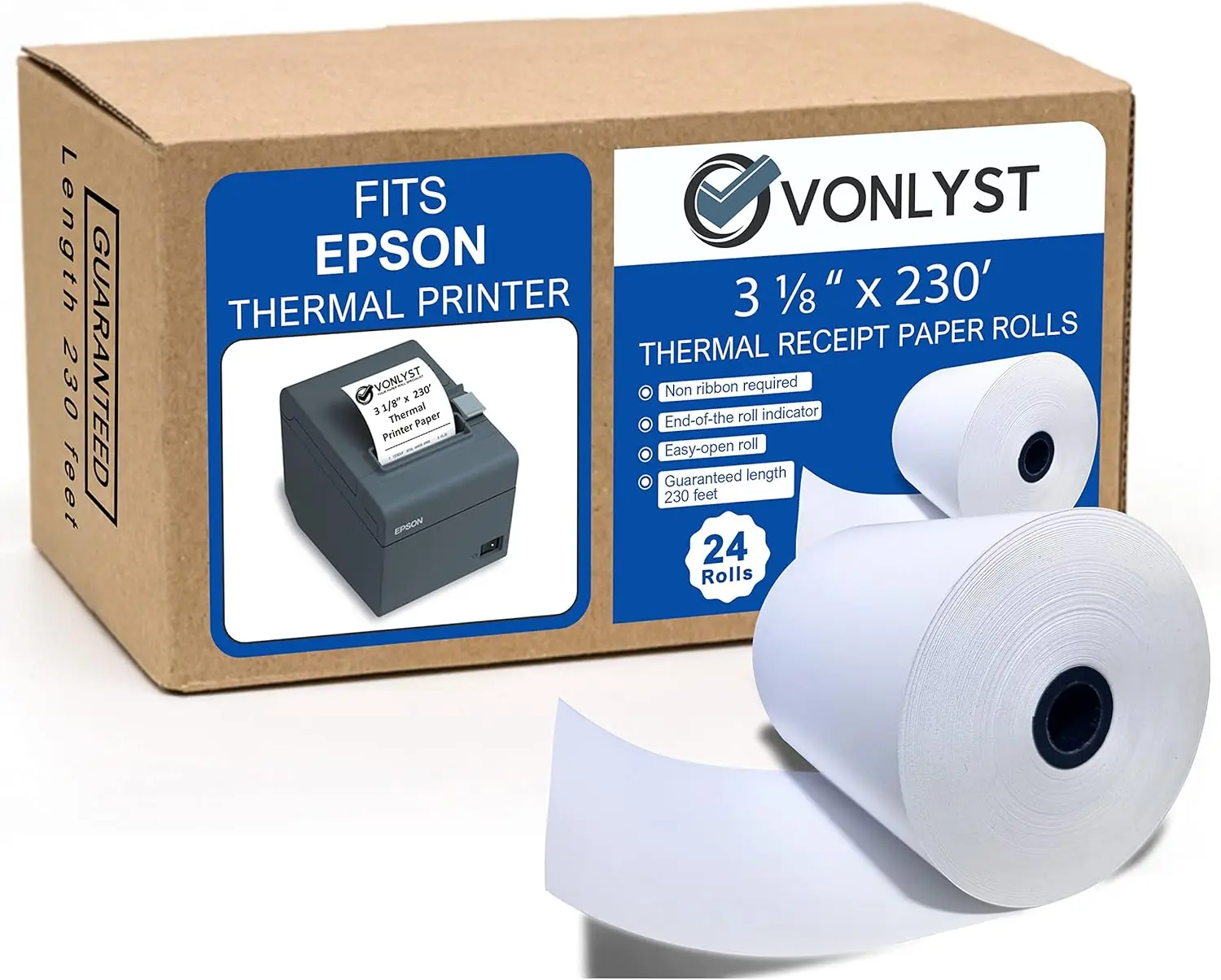 

3 1/8 x 230 BPA-Free Thermal POS Rolls, Compatible with Epson Printers & Credit Card Machines, Pack of 24