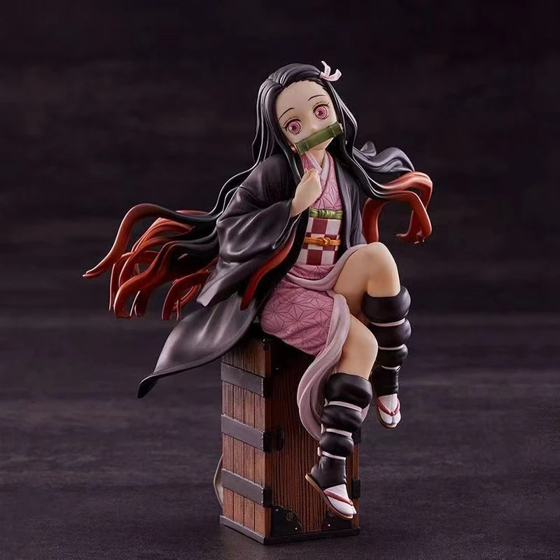 15CM Demon Slayer Kamado Nezuko Kawii Girl Sitting In A Box PVC Desktop Decorations Children's Birthday Gift Collection