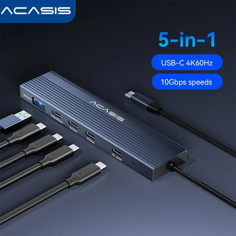

Док-станция ACASIS 5-в-1 USB C с видеовыходом 4K при 60 Гц, PD 100 Вт, 2 порта USB-C и USB-A 3.1 для MacBook, ноутбуков с ОС Windows