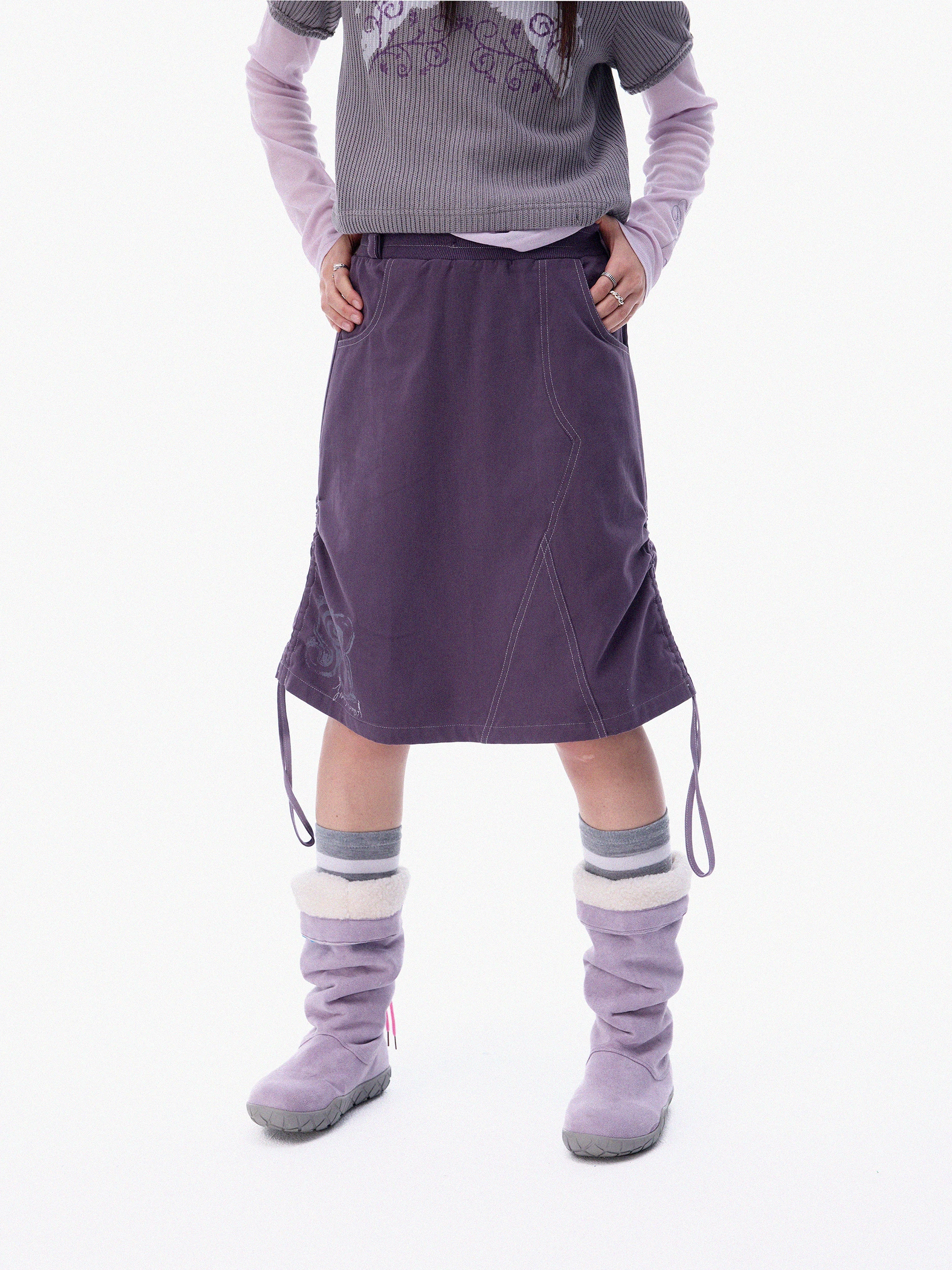 

Женская модная юбка А-силуэта из хлопка с ретро-принтом, длиной до колена, с эластичным поясом и шнурком, весна 2026