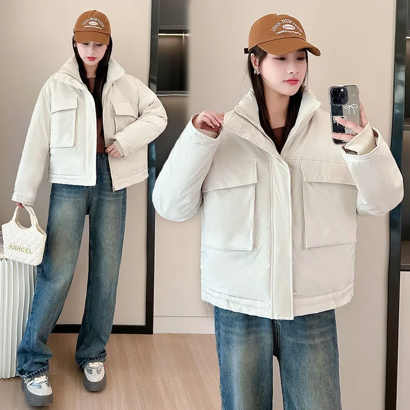 PinkyIsBlack Warm Winter Women's Jacket Down Cotton Padded Coats Solid Stand Collar Women's Puffer Jacket Outwear With Pockets