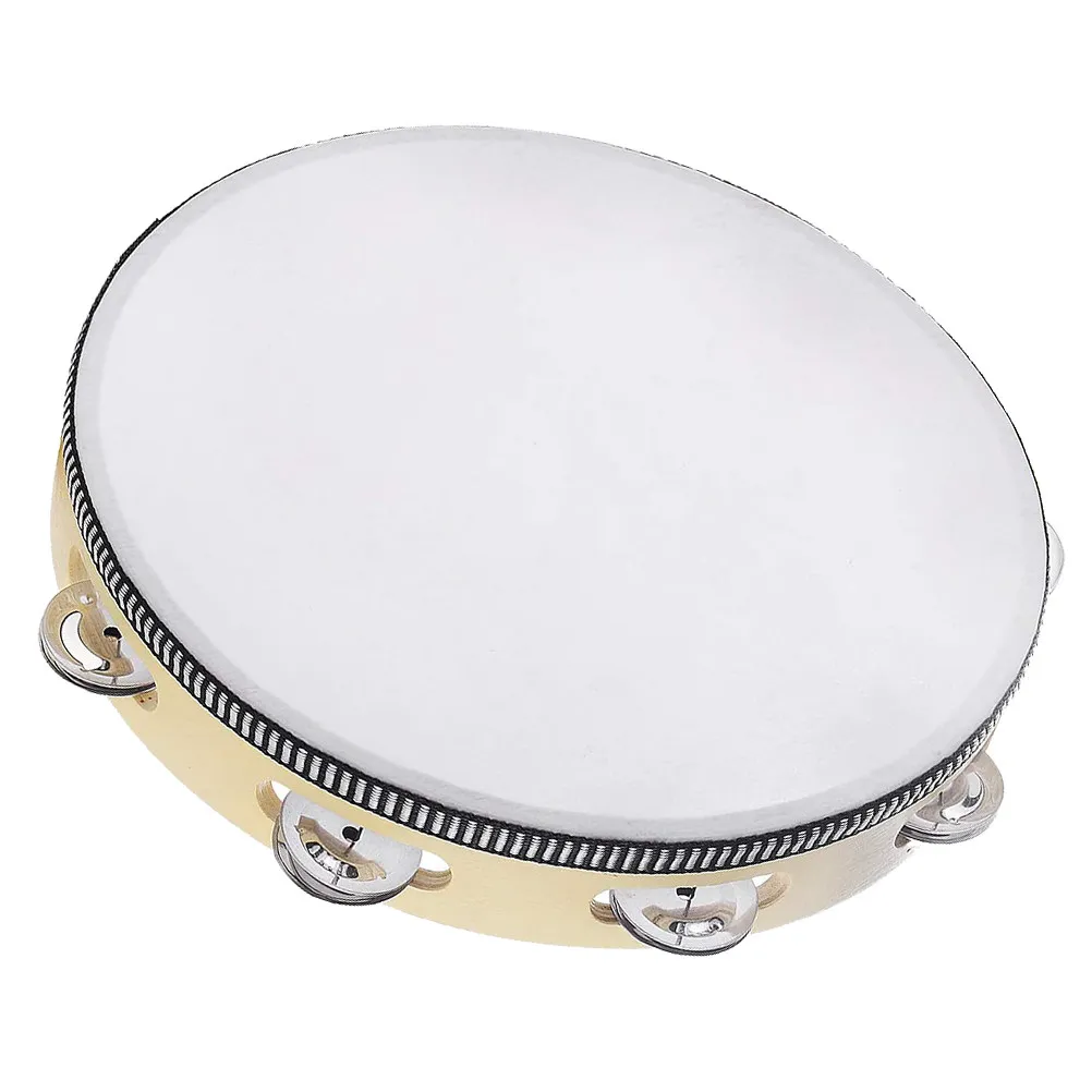 10 Inch Tambourine Handheld Percussion Instrument Birch Shell Polyester Head Metal Jingles for Dance Music
