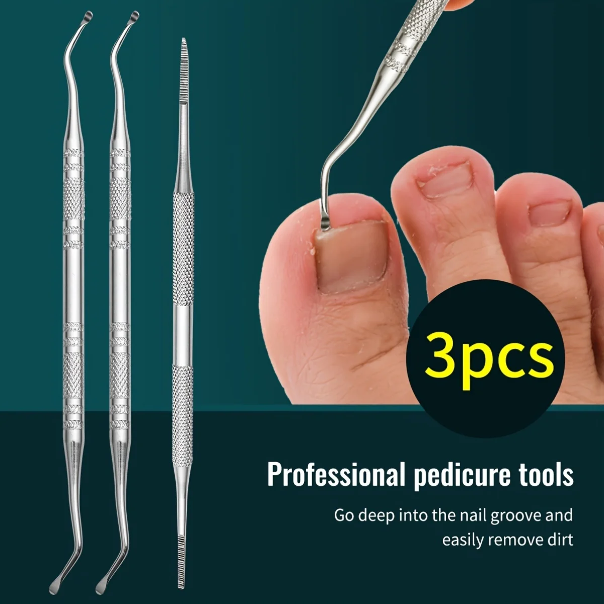 Professional 1/3-Piece Pedicure Tools - Nail Groove Cleaner, Nail File, And Toenail Lifter - Anti-Slip Design For Safe Nail Care