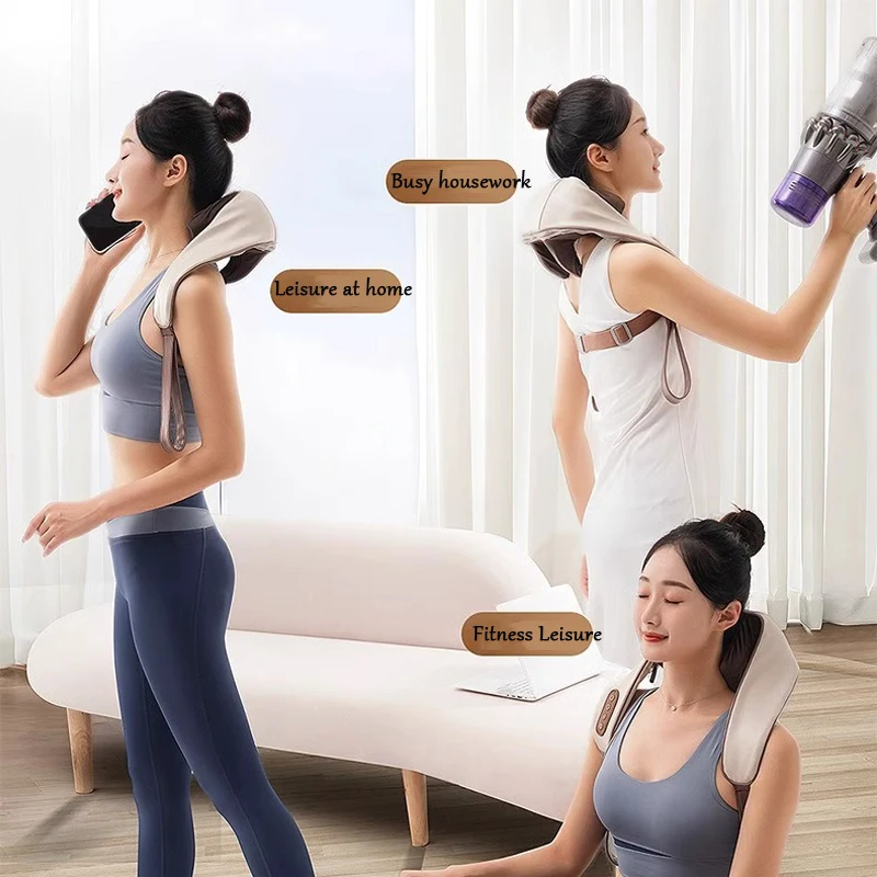 Multifunctional Cervical Shoulder Trapeziu Muscle Massager With Heating Wireless Human Simulated Hand Knead Muscle Relax Massage