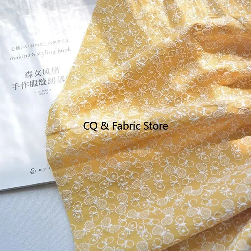 Cotton Linen Butterfly Embroidery Fabric Handmade DIY Tablecloth Curtains Bags Pillow Home Decoration Materials By The Meter