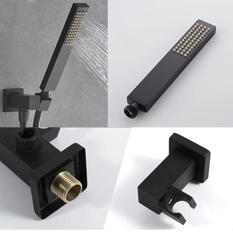 BAKALA Black  Stainless Steel in Wall Shower Set Rainfall Bathroom Shower Faucet Wall Shower Hot and Cold Mixer Handheld Spray image 2