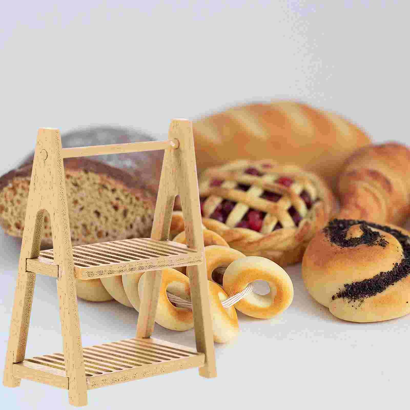 

2 Pcs Miniature Wooden Storage Rack Double Layer Bread Shelf Dollhouse Accessories Realistic Simulation Toy Compact Size