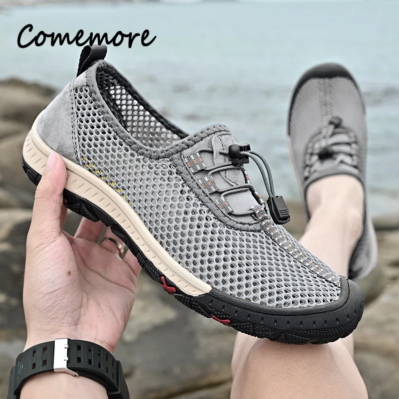 Comemore Shoes for Men Casual Breathable Mesh Sneakers New Soft Male Flats Large Size Summer Loafers Outdoor Walking Shoes