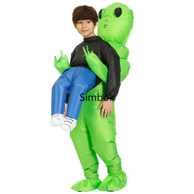 

New 2025 AA Kids Inflatable Green Alien Costume Girls Boys Halloween Costumes Funny Blown Up Party Fancy Dress Inflated Garm ★★★