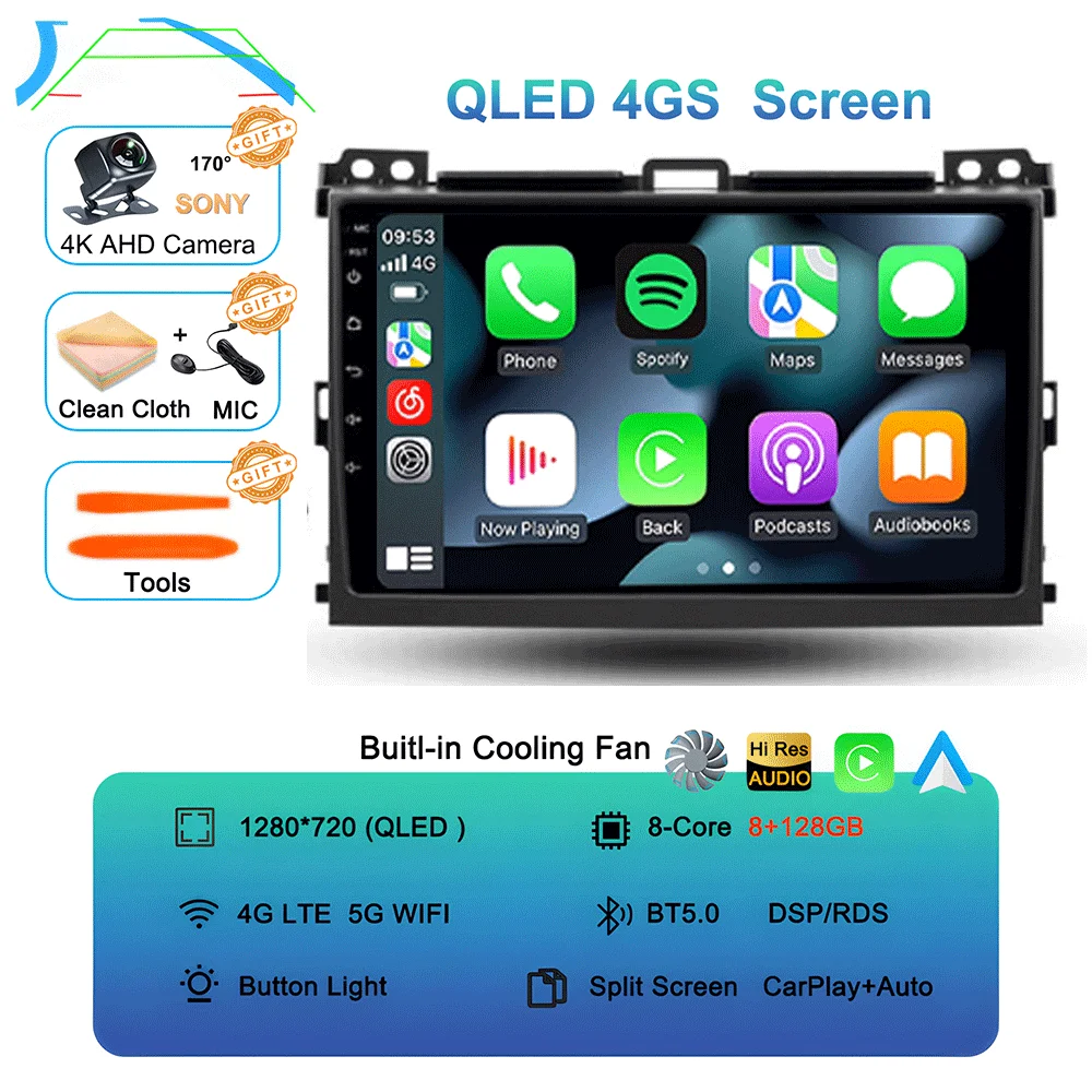 Android 16 autoradio voor Toyota Land Cruiser Prado 120 3 III voor Lexus GX470 GX 470 J120 2002 - 2009 Multimedia Videospeler - afbeelding 1