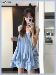 Women Clothes Summer Y2k Tops Sleeveless Solid Vest Irregular Ruffles Loose Camis Fashion Sweet Vintage Tanks 2024 Ropa Mujer