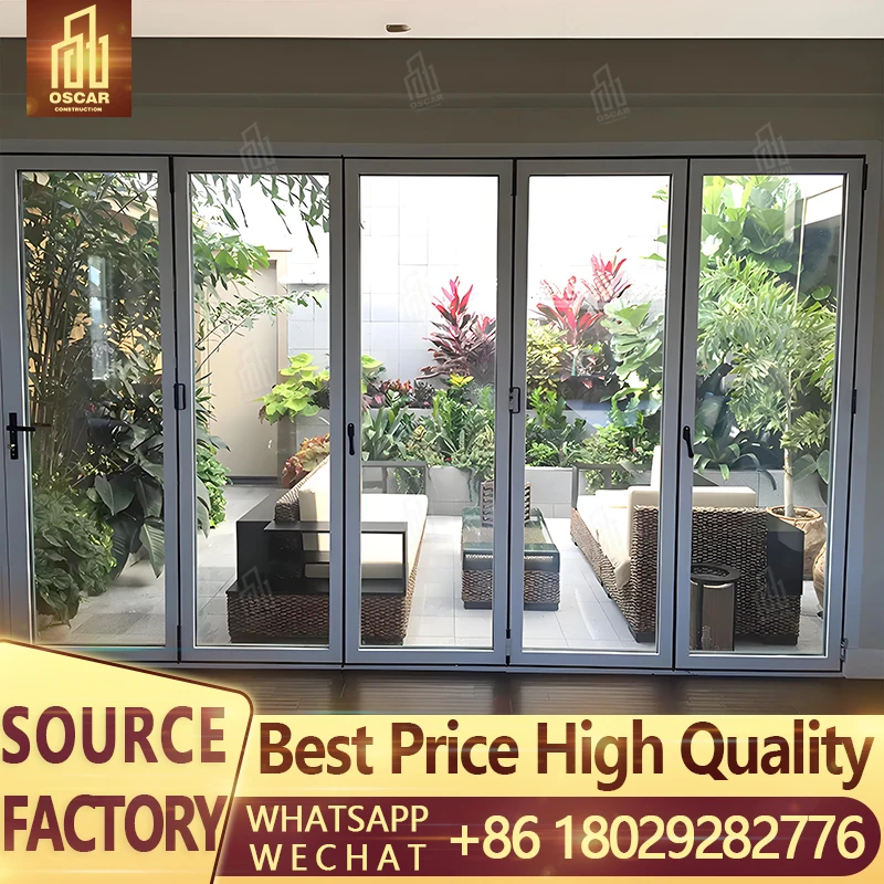 Heavy duty Coastal Glass Commercial Doors Folding Glass Door Thermal Breaking Glass Bifold Doors