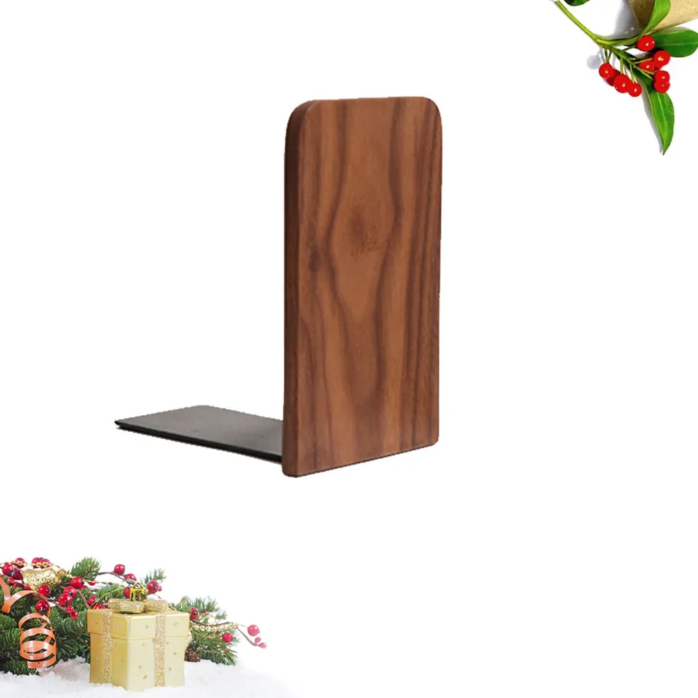 Black Walnut Bookend Creative Wood Design Book Support Rack Office School Organizer Stand for Books Files Magazines Shelves