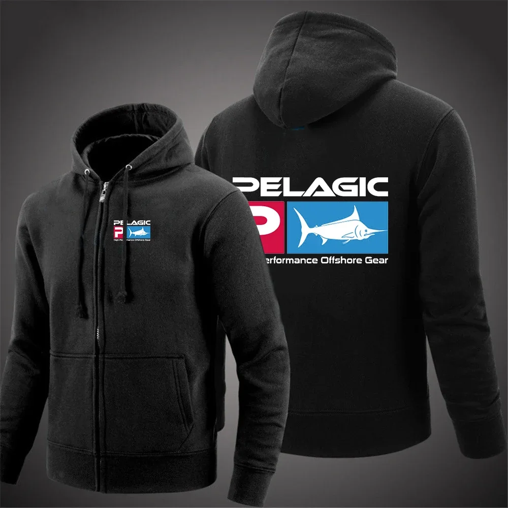 

2024 New Men Pelagic Fishing Logo Autumn Zip Up Autumn Hooded Sweatshirts Hoodie Cardigan Solid Color Classic Jacket Clothing