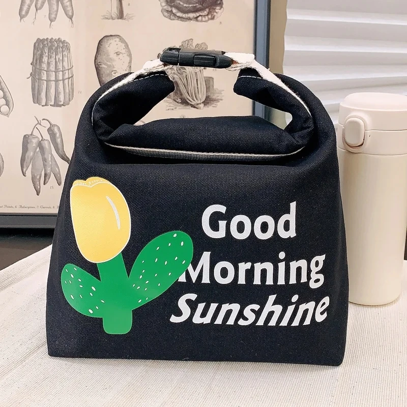 

Canvas New Insulated Lunch Dinner Bag Flower Letter Handbag Picnic Travel Breakfast Box Women's Foldable Thermal Food Bags Pouch