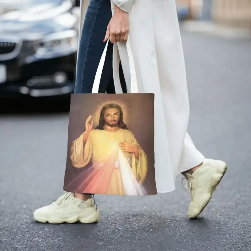 Funny Divine Mercy Shopping Tote Bags Recycling Grocery Canvas Shopper Shoulder Bag