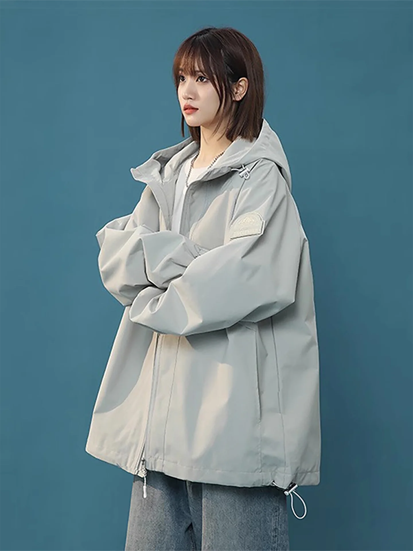 

Весенне-осенняя женская куртка Woodpeer большого размера с капюшоном, повседневная модная верхняя одежда из полиэстера, с длинными рукавами, на молнии