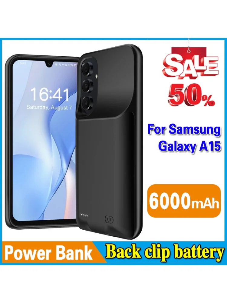 

High-Quality Back Clip Battery 6000mAh Power Bank for Samsung Galaxy A15 Battery Power Case Powerbank