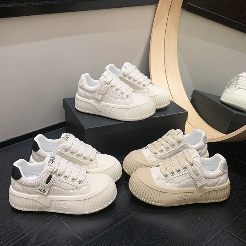 

2025 Spring New Korean Style White Sneakers ins Female students' thick-soled height-increasing casual sneakers