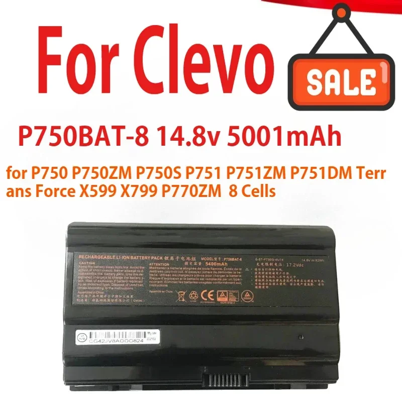 

New P750BAT-8 Laptop Battery for Clevo P750 P750ZM P750S P751 P751ZM P751DM Terrans Force X599 X799 P770ZM 8 Cells