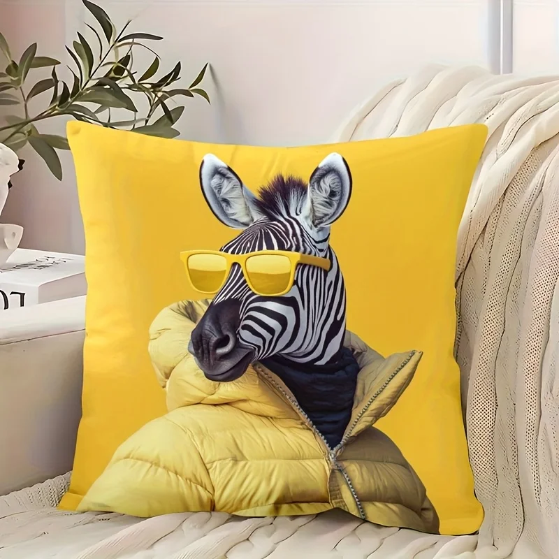 Double Sided Vintage Zebra Print with Yellow Jacket Design Decorative Throw Pillow Case Retro Art Cushion Cover for Home Sofa