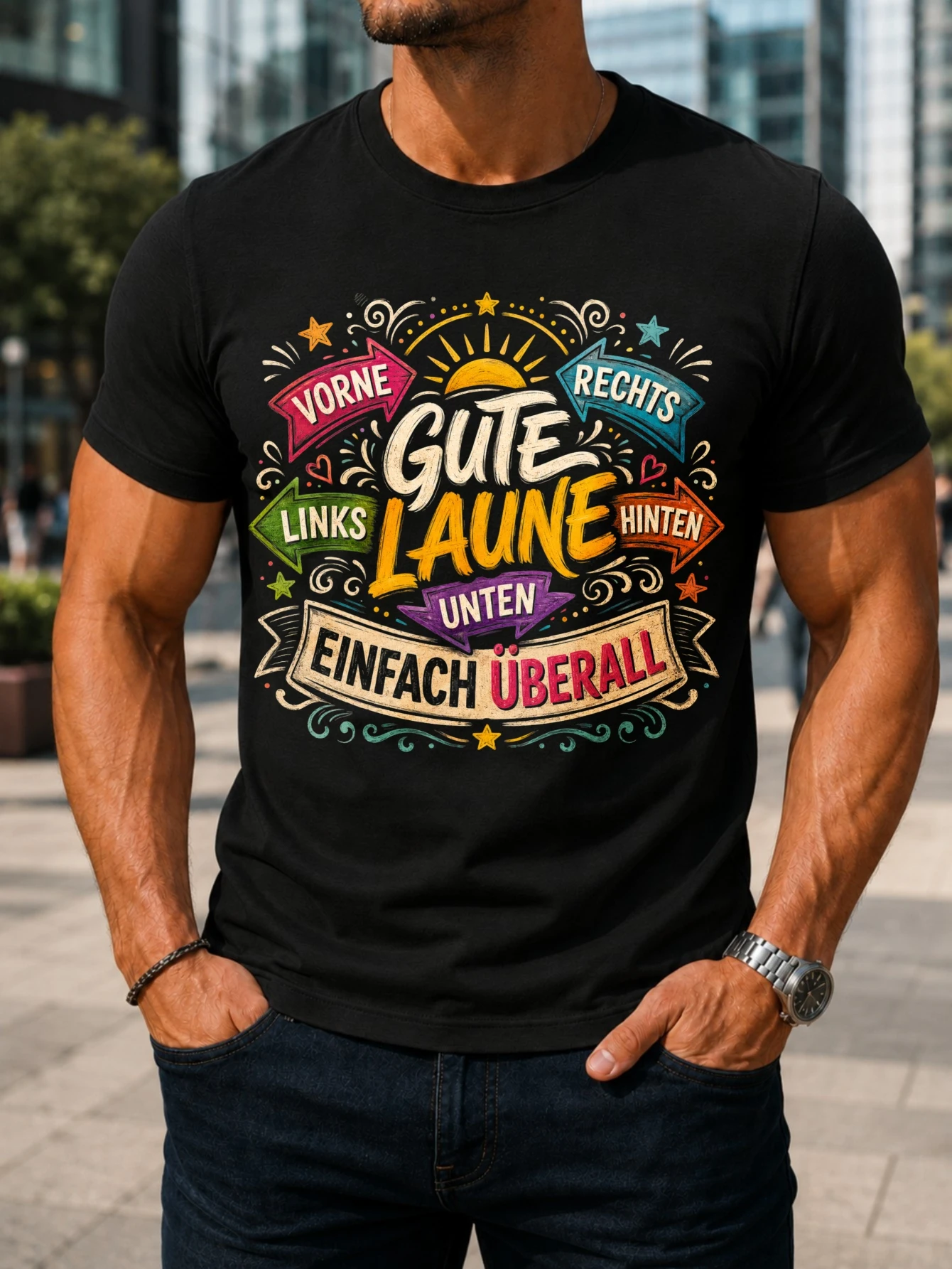 German Gute Laune Sticker  Colorful Arrow Smile Icons Hearts and Everywhere Happy Mood Quote Unisex  Unisex All T-Shirt