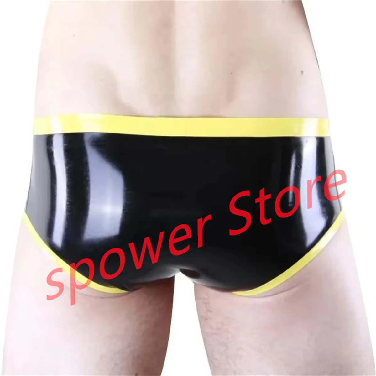 

Latex Briefs Sexy Fetish Rubber Shorts Black with Yellow Underwear Handmade Cosplay Costume for Men