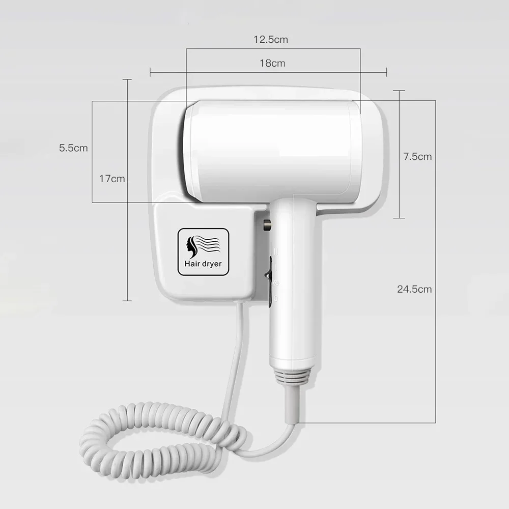 Hotel Hair Dryer Wall-mounted Strong Wind Bathroom Toilet Homestay Household Blower 1300W Powerful Free Punching with 3M Glue