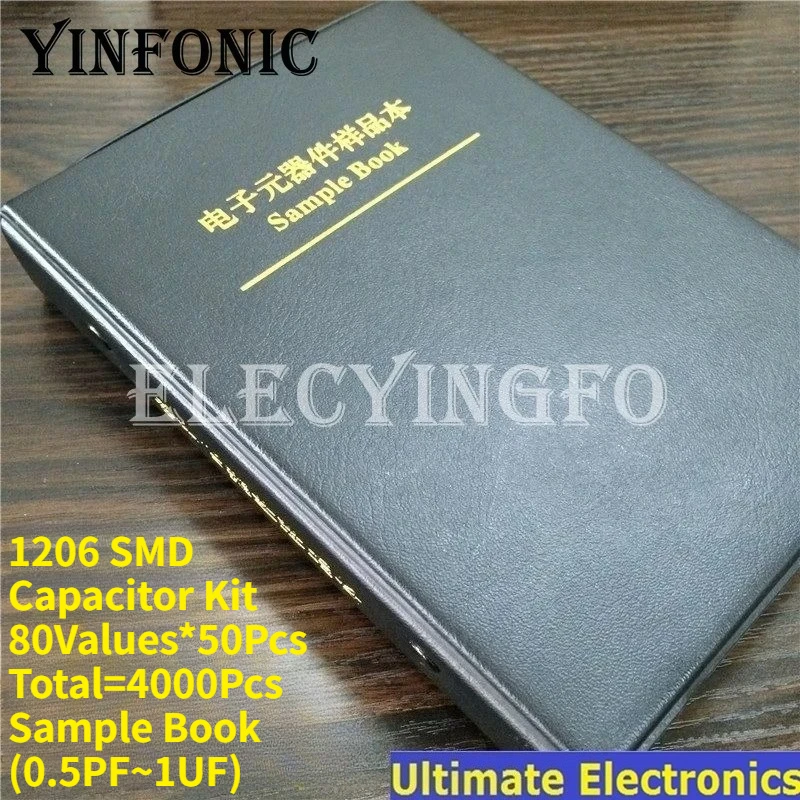 

1206 SMD Capacitor Kit 80Values*50Pcs=4000Pcs Sample Book (0.5PF~1UF) Chip Capacitors Assorted Electronic Components Kits