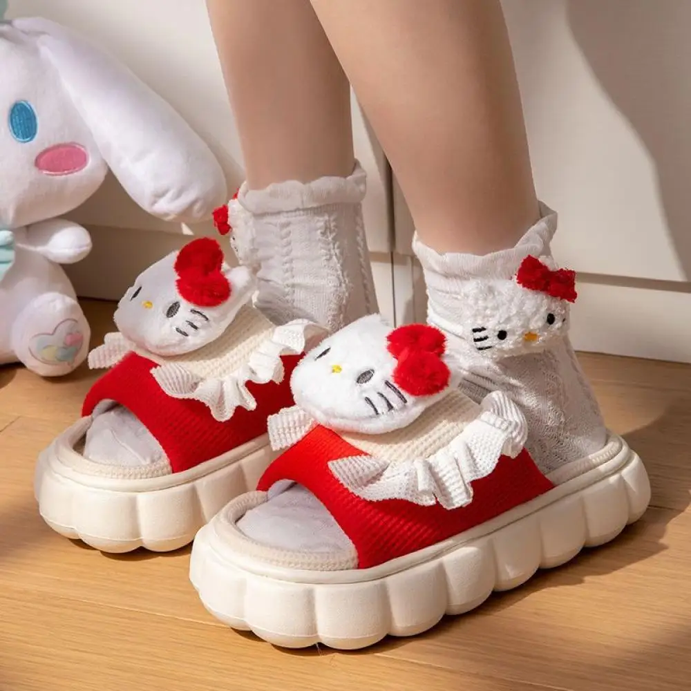 Kawaii Hello Kitty Sanrioed Slippers Anime Cute Cartoon Spring Summer Student Bedroom Thicken Sole Go Out Shoes Toys Girls Gifts