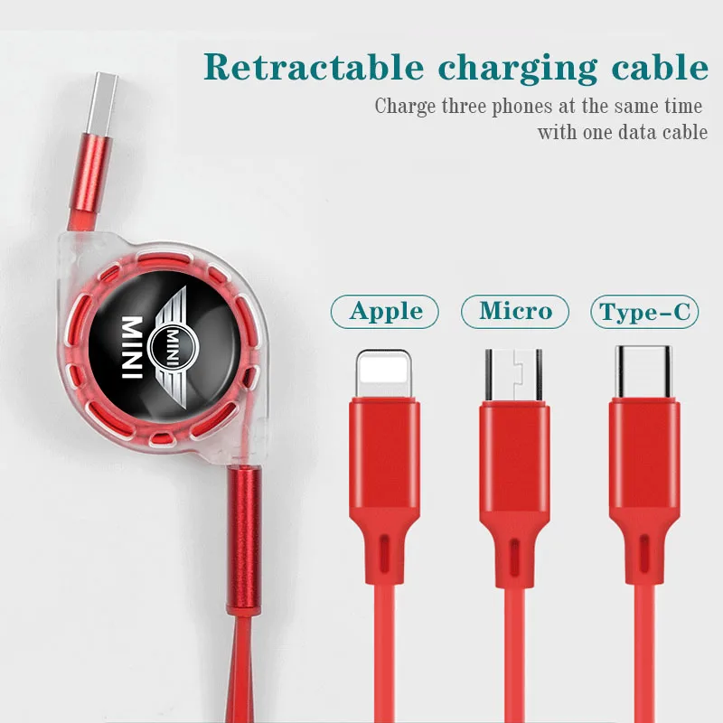 Fast Charing Data Cable 100W Multifunctional 3 in 1 Data Cord For Mini Cooper One JCW F54 F55 F56 Roadster Car Accessories