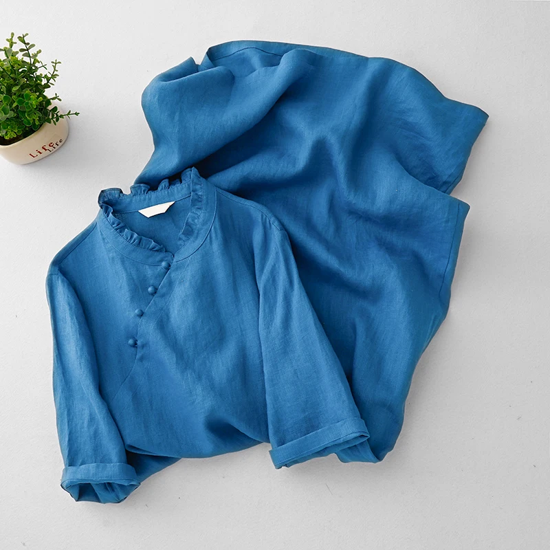 2025 Zomer Nieuwe Kantoor Dame Vrouw Katoenen Jurk Vestidos Gewaad Effen Losse Plus Size Korte Mouw Stand Kraag Lange Jurk N671